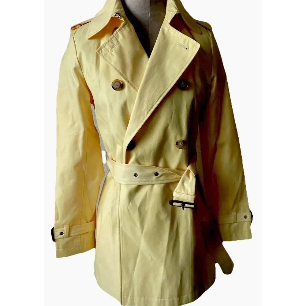 New Lauren, Ralph Lauren Women's Double -Breasted Trench Coat Lemon Sorbet XS